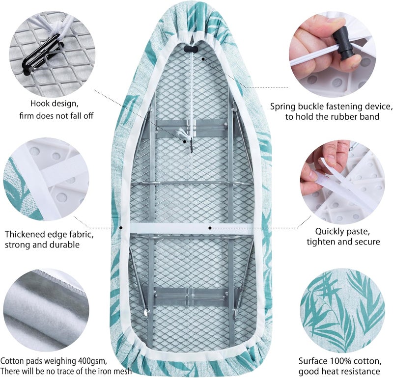 MZXcuin Small Ironing Board Cover Scorch Resistant, Cotton Iron Cover with Padding Heat Reflective Heavy Duty Pad … (Green Leaves, 12.5"x32") - Image 3